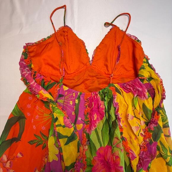 FARM Rio Tropical Patchwork Floral Ruffle Mini Dress Multicolor Boho Size Small - Picture 7 of 16